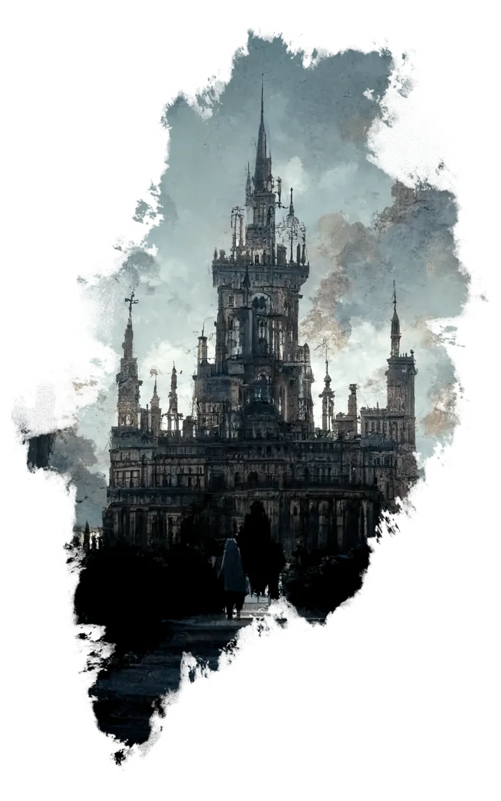 Ilustracja ukazuje uniwersytet Sanlirynth. Budynek gotycki, cały biały, o wysokich wieżach.